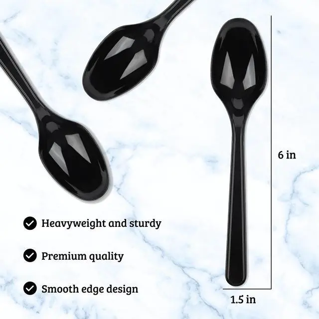 Alt view image 4 of 7 - 50 Pack Heavy Weight Plastic Spoons Black Disposable Spoons Plastic Cutlery Set