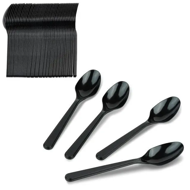Alt view image 6 of 7 - 50 Pack Heavy Weight Plastic Spoons Black Disposable Spoons Plastic Cutlery Set