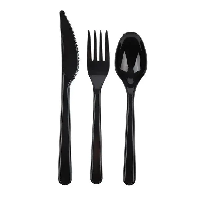 Alt view image 7 of 7 - 50 Pack Heavy Weight Plastic Spoons Black Disposable Spoons Plastic Cutlery Set
