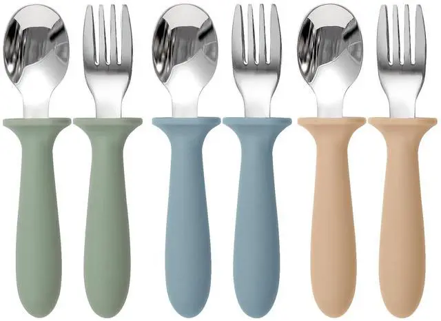 Main image of Toddler Utensils, 6 Pack kids Silverware Set with Silicone Handle, 18/8 Stainless Steel Children Safe Forks and Spoons, Dishwasher Safe