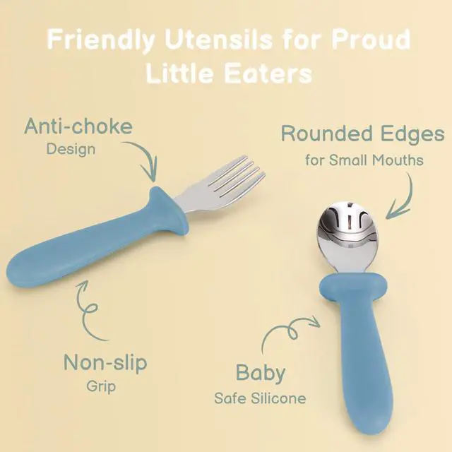 Alt view image 4 of 7 - Toddler Utensils, 6 Pack kids Silverware Set with Silicone Handle, 18/8 Stainless Steel Children Safe Forks and Spoons, Dishwasher Safe
