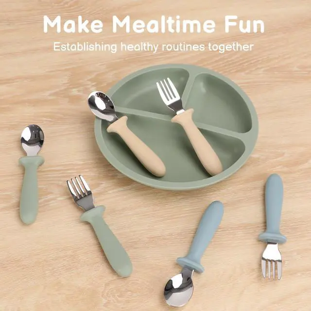 Alt view image 6 of 7 - Toddler Utensils, 6 Pack kids Silverware Set with Silicone Handle, 18/8 Stainless Steel Children Safe Forks and Spoons, Dishwasher Safe