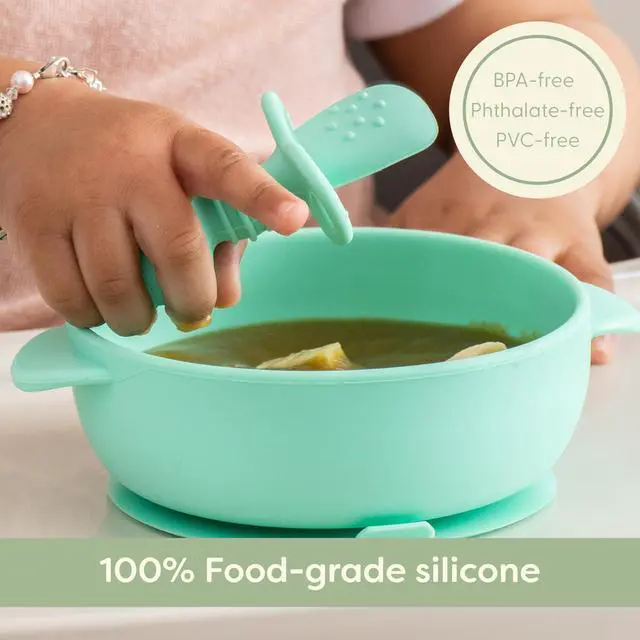 Alt view image 7 of 7 - Self-Feeding Spoon - Anti Choke Barrier - Silicone Baby Spoons Toddler Utensils for Home & Travel, Textured Tips Massage Gums & Baby-Led Weaning (Blue/Gray/Mint)
