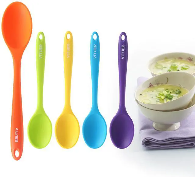 Main image of 5PCS Silicone Serving Spoons Set, Heat Resistant Kitchen Spoons for Cooking, Mixing, Stirring and Serving, Dishwasher Safe (5 Pack, Multicolor)