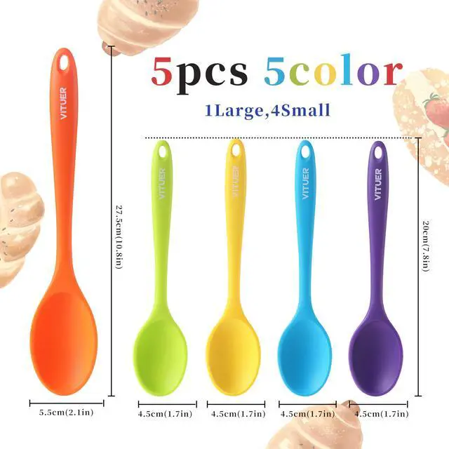 Alt view image 2 of 7 - 5PCS Silicone Serving Spoons Set, Heat Resistant Kitchen Spoons for Cooking, Mixing, Stirring and Serving, Dishwasher Safe (5 Pack, Multicolor)