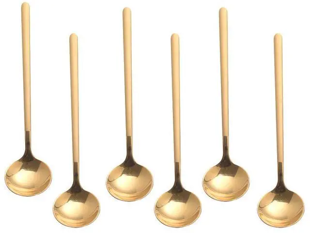 Main image of 6 PCS Gold Coffee Spoons, 18/8 Stainless Steel Espresso Spoons, 5.2 Inches Vogue Mini Tea Spoon, Cappuccino Stirring Small Spoon for Dessert, Ice Cream, Frosted Handle (Gold)