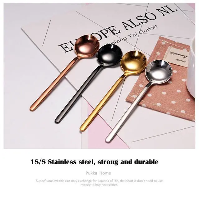 Alt view image 6 of 7 - 6 PCS Gold Coffee Spoons, 18/8 Stainless Steel Espresso Spoons, 5.2 Inches Vogue Mini Tea Spoon, Cappuccino Stirring Small Spoon for Dessert, Ice Cream, Frosted Handle (Gold)