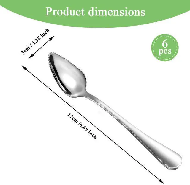 Alt view image 2 of 7 - Grapefruit Spoons 6 Pieces, Stainless Steel Utensil Set, Serrated Edge & Thick Handle for Grapefruit, Kiwi, Apple, Citrus Fruit, Dessert, Dishwasher Safe