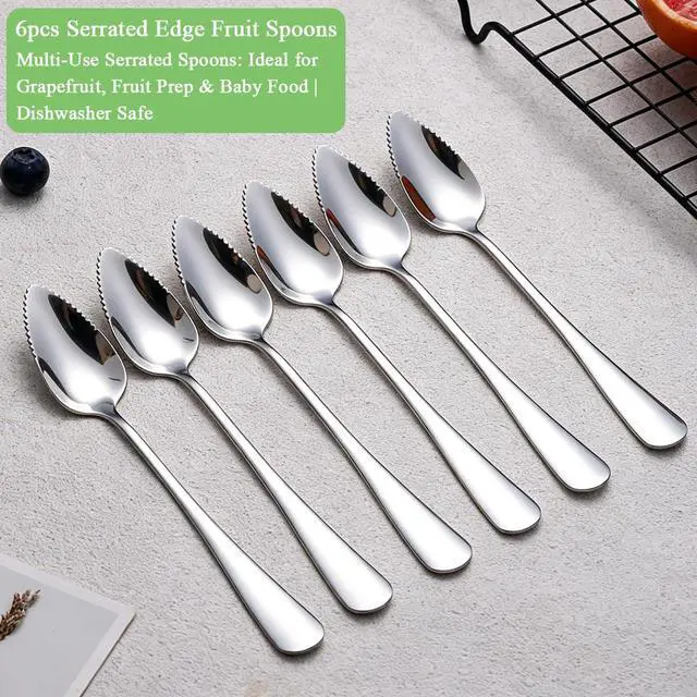 Alt view image 3 of 7 - Grapefruit Spoons 6 Pieces, Stainless Steel Utensil Set, Serrated Edge & Thick Handle for Grapefruit, Kiwi, Apple, Citrus Fruit, Dessert, Dishwasher Safe