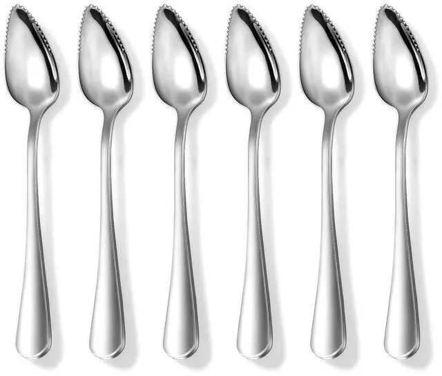 Main image of Grapefruit Spoons 6 Pieces, Stainless Steel Utensil Set, Serrated Edge & Thick Handle for Grapefruit, Kiwi, Apple, Citrus Fruit, Dessert, Dishwasher Safe