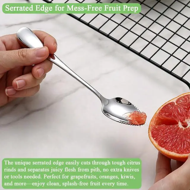 Alt view image 7 of 7 - Grapefruit Spoons 6 Pieces, Stainless Steel Utensil Set, Serrated Edge & Thick Handle for Grapefruit, Kiwi, Apple, Citrus Fruit, Dessert, Dishwasher Safe