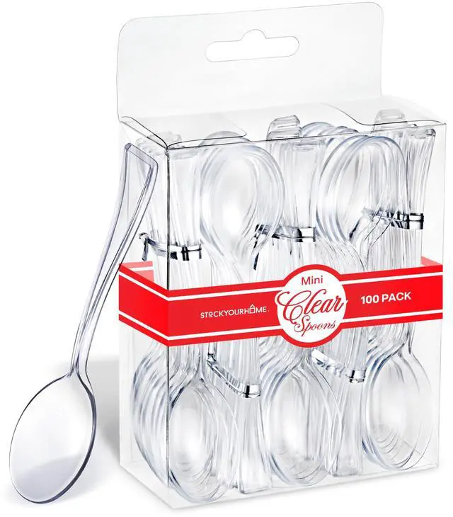 Main image of Clear Mini Spoons 4 Inch (100 Count) Disposable Appetizer and Dessert Spoons for Weddings, Food Samples, Holiday Parties, Cocktail Hour