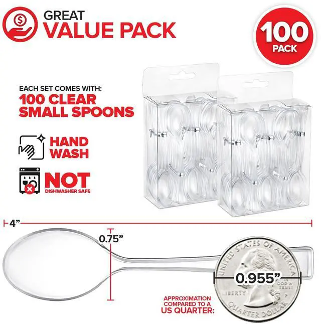 Alt view image 2 of 7 - Clear Mini Spoons 4 Inch (100 Count) Disposable Appetizer and Dessert Spoons for Weddings, Food Samples, Holiday Parties, Cocktail Hour