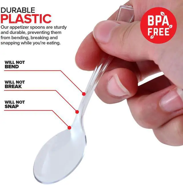 Alt view image 3 of 7 - Clear Mini Spoons 4 Inch (100 Count) Disposable Appetizer and Dessert Spoons for Weddings, Food Samples, Holiday Parties, Cocktail Hour