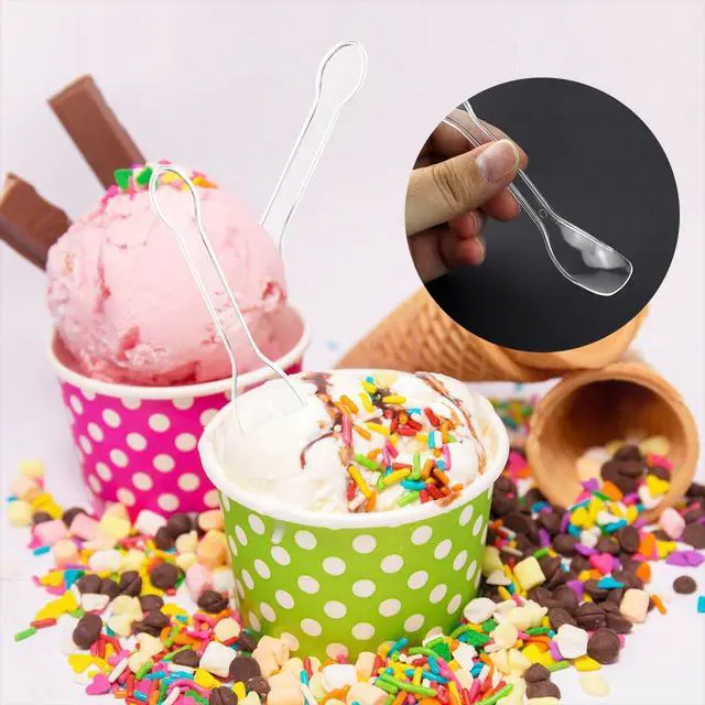 Alt view image 2 of 7 - 100PCS Tasting Spoons Ice Cream Dessert Taster Spoons Plastic Mini Spoons Disposable Dessert Spoons for Miniature Dessert Cups, Sampling, Small Catering Supplies, Tasting Party (Clear)