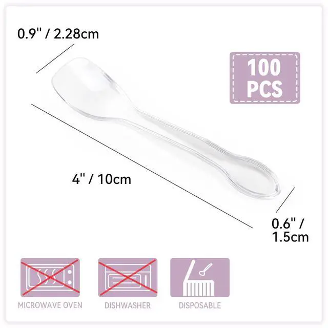 Alt view image 3 of 7 - 100PCS Tasting Spoons Ice Cream Dessert Taster Spoons Plastic Mini Spoons Disposable Dessert Spoons for Miniature Dessert Cups, Sampling, Small Catering Supplies, Tasting Party (Clear)