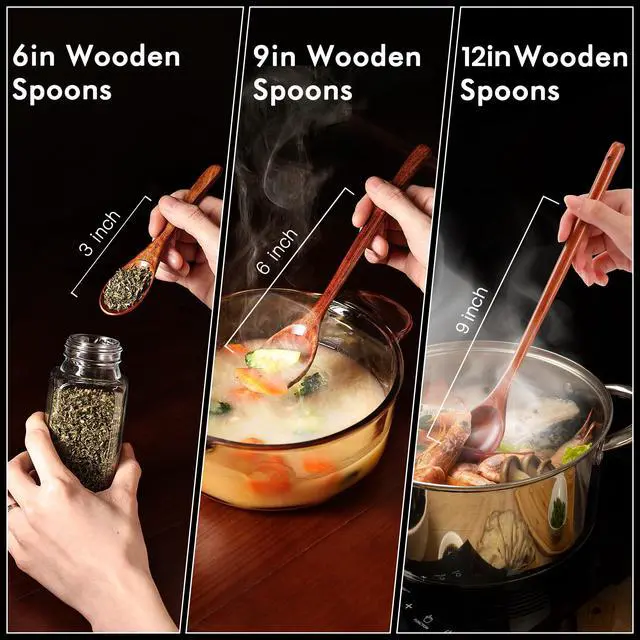 Alt view image 4 of 6 - 6pcs 6in Wooden Spoons, Soup Spoons Set, Small Wooden Utensils