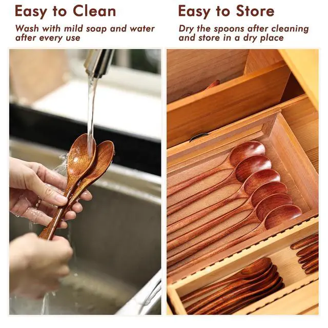 Alt view image 6 of 6 - 6pcs 6in Wooden Spoons, Soup Spoons Set, Small Wooden Utensils