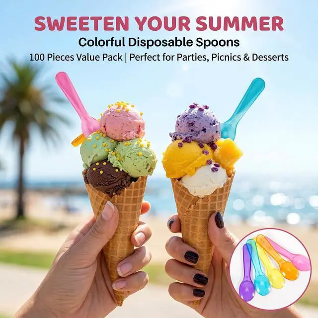 Alt view image 3 of 7 - Mini Spoons - 100PCS Tasting Spoons Plastic Disposable Cutlery Small Spoon For Tasting Ice Cream Cake Jelly Pie Yogurt Dessert For Party Celebrations Multi-Color