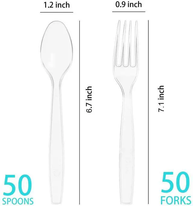 Alt view image 2 of 7 - 100 Count Plastic Silverware, Heavy Weight Plastic Forks Spoons Disposable Utensils Cutlery Set for Wedding Party Supplies Everyday Use