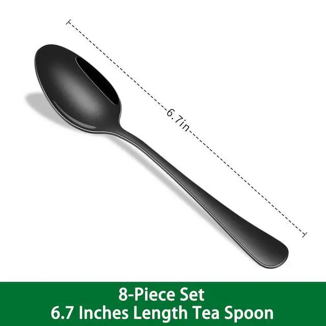 Alt view image 2 of 6 - 6.7 Inch Black Tea Spoon Set Of 8, Stainless Steel Dessert Spoons for Dining, Black Coffee Spoons For Cafe, Metal Small Spoons For Kitchen