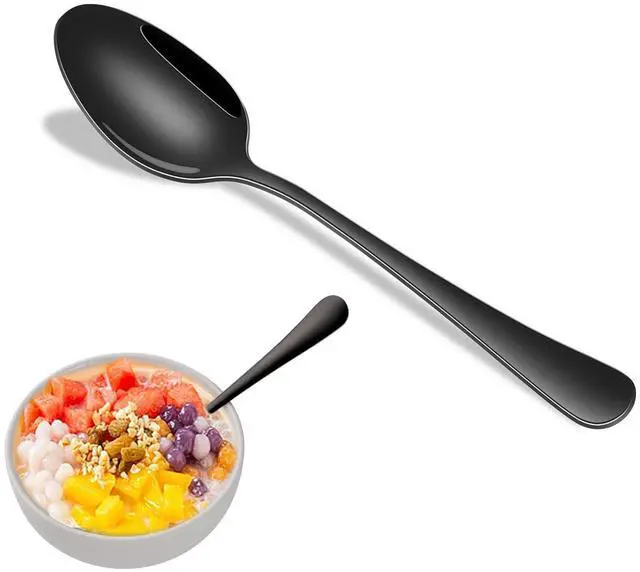 Main image of 6.7 Inch Black Tea Spoon Set Of 8, Stainless Steel Dessert Spoons for Dining, Black Coffee Spoons For Cafe, Metal Small Spoons For Kitchen