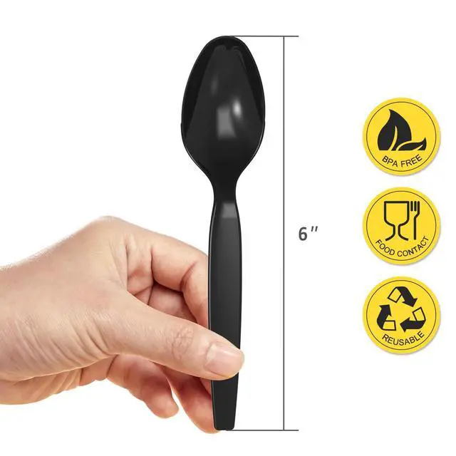 Alt view image 2 of 7 - Heavyweight Plastic Spoons, Black, Pack of 100, Disposable Utensils for Party Supply
