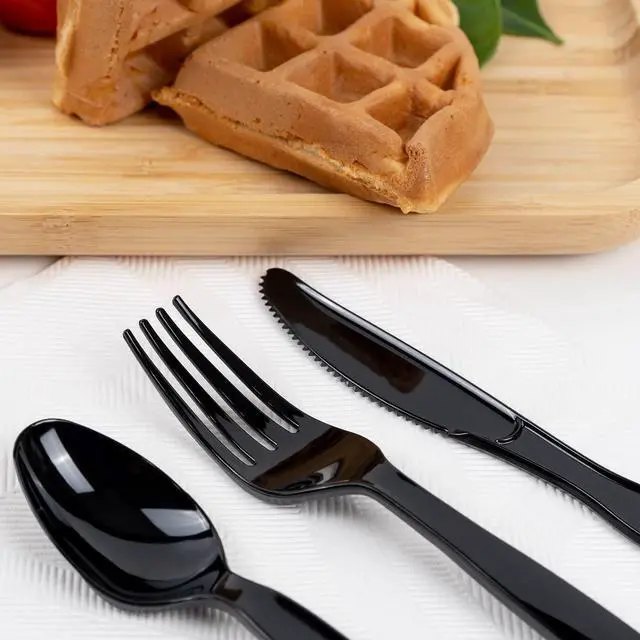Alt view image 7 of 7 - Heavyweight Plastic Spoons, Black, Pack of 100, Disposable Utensils for Party Supply