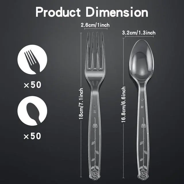 Alt view image 4 of 7 - 100 Count Plastic Silverware Heavy Duty 50Forks50Spoons | Shatterproof BPA-Free Disposable Cutlery Heat Resistant Disposable Plastic Utensils for Catering & Events, Party Supplies