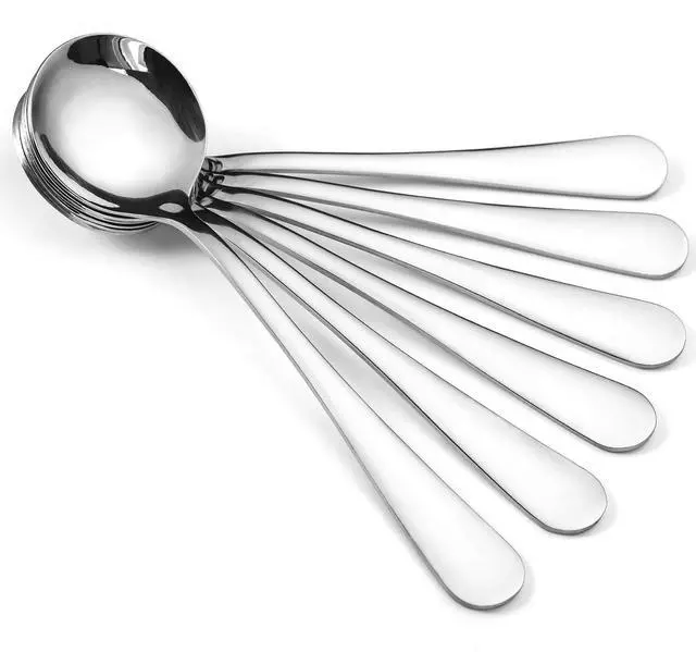 Main image of 12-Piece Soup Spoons, Round Stainless Steel Bouillon Spoons