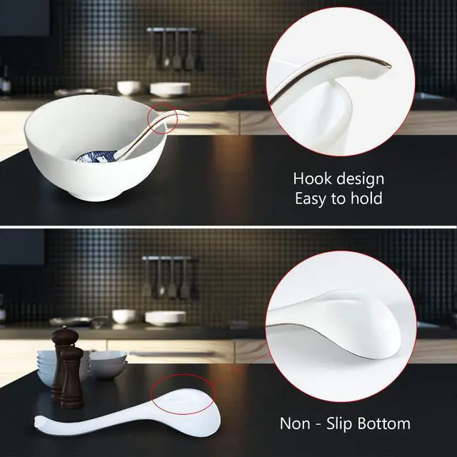 Alt view image 3 of 6 - Asian Ceramic Soup Spoon, with Long Handle Easy to Hold, Non-slip Bottom, for Japanese Ramen, Chinese and Vietnamese Wonton, Noodle Soup Spoons (V86)
