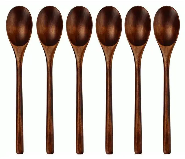 Main image of Spoons, Wooden Spoons for Eating, 6 Pieces Japanese Natural Soup Spoons Wooden Spoon for Cooking Mixing Stirring Honey Tea Soda Dessert Coconut Bowl Nonstick Pots Kitchen