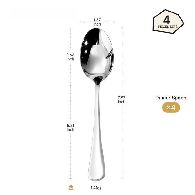 Alt view image 2 of 7 - 4-Piece Dinner Spoons Set, 8-Inch 18/10 Stainless Steel Spoons, Mirror Polished Dishwasher Safe Table Spoons for Home, Restaurant, Party