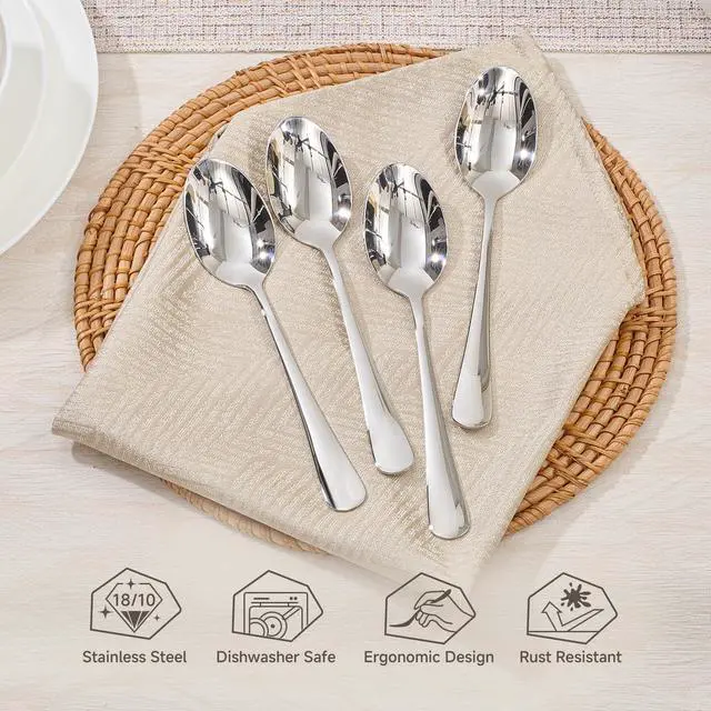 Alt view image 3 of 7 - 4-Piece Dinner Spoons Set, 8-Inch 18/10 Stainless Steel Spoons, Mirror Polished Dishwasher Safe Table Spoons for Home, Restaurant, Party