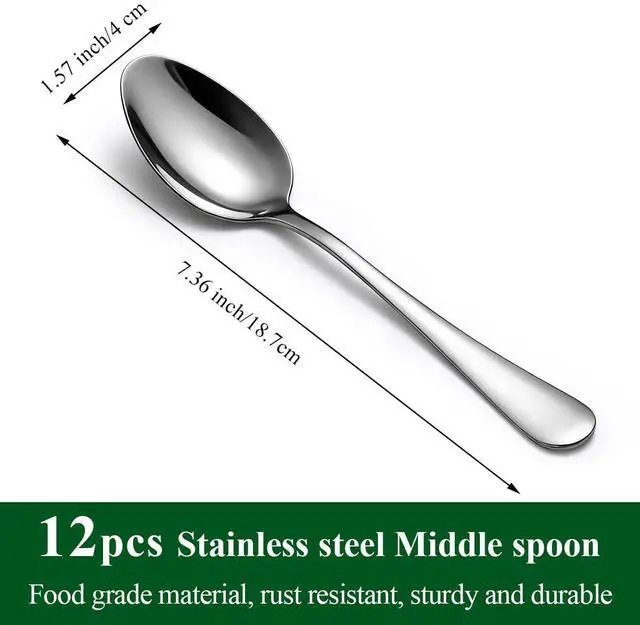 Alt view image 2 of 7 - Dinner Spoons Set 12pcs, 7.36" Soup Spoon Food Grade Stainless Steel Silverware Spoons, Metal Tablespoon for Home, Kitchen or Restaurant Mirror Polished, Dishwasher Safe