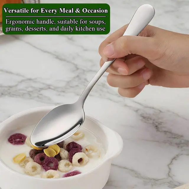 Alt view image 5 of 7 - Dinner Spoons Set 12pcs, 7.36" Soup Spoon Food Grade Stainless Steel Silverware Spoons, Metal Tablespoon for Home, Kitchen or Restaurant Mirror Polished, Dishwasher Safe