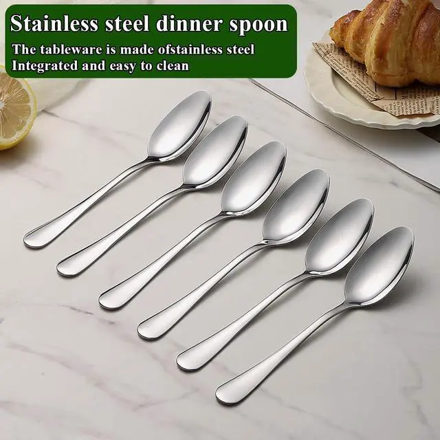Alt view image 7 of 7 - Dinner Spoons Set 12pcs, 7.36" Soup Spoon Food Grade Stainless Steel Silverware Spoons, Metal Tablespoon for Home, Kitchen or Restaurant Mirror Polished, Dishwasher Safe