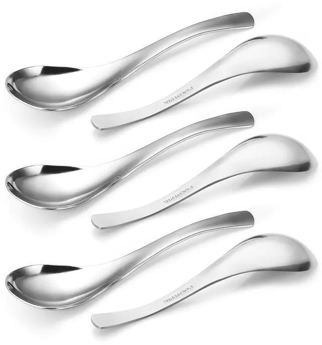 Main image of Thick Heavy-weight Soup Spoons, High Grade Stainless Steel Soup Spoons, Set of 6