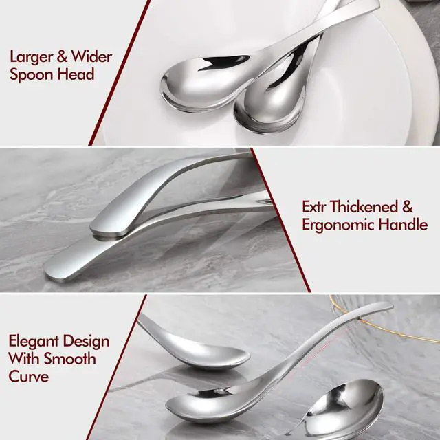 Alt view image 2 of 6 - Thick Heavy-weight Soup Spoons, High Grade Stainless Steel Soup Spoons, Set of 6