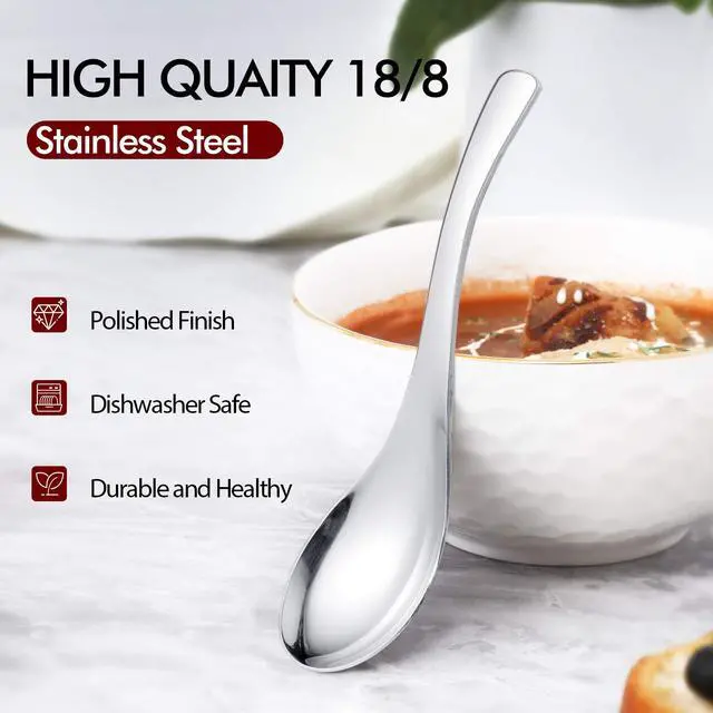 Alt view image 3 of 6 - Thick Heavy-weight Soup Spoons, High Grade Stainless Steel Soup Spoons, Set of 6