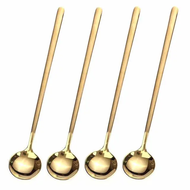 Main image of 4 PCS 6.7 Inches Coffee Spoons, Stirring Spoons, Tea Spoons Long Handle, Teaspoons, Gold Spoons, Ice Tea Spoons, Long Spoons for Stirring, Espresso Spoons Stainless Steel