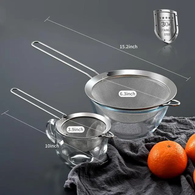 Alt view image 2 of 7 - Premium 304 Stainless Steel Fine Mesh Strainer Multi-Use Colander, Sieve, and Filter for Rice, Juice, Quinoa, Flour, Baking, Cooking, and Meal Prep Durable, Easy-to-Clean Kitchen Tool