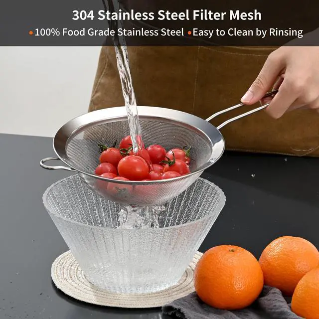Alt view image 6 of 7 - Premium 304 Stainless Steel Fine Mesh Strainer Multi-Use Colander, Sieve, and Filter for Rice, Juice, Quinoa, Flour, Baking, Cooking, and Meal Prep Durable, Easy-to-Clean Kitchen Tool