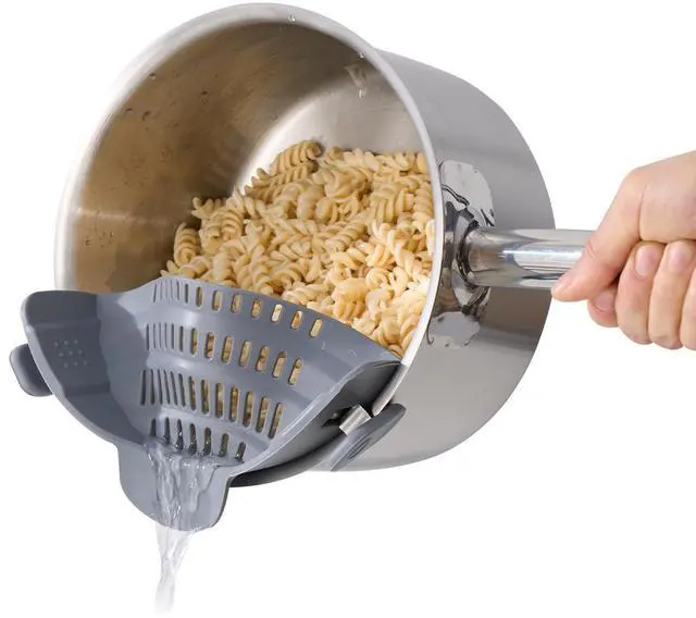Main image of Silicone Clip On Strainer for Pots and Pans - Heat Resistant, Food, Noodle, Meat, Fruits, Vegetables and Pasta Strainer - Versatile Kitchen Gadget and Colander (Gray)
