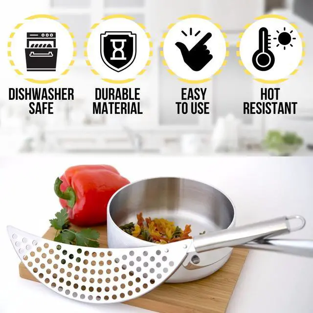 Alt view image 5 of 7 - Held Crescent Drainer Pan Pot Strainer with Handle Stainless Steel Hand for Spaghetti Fry Noodles Fruit Vegetable Pasta Strainer Colander Heavy Duty Food Drainers