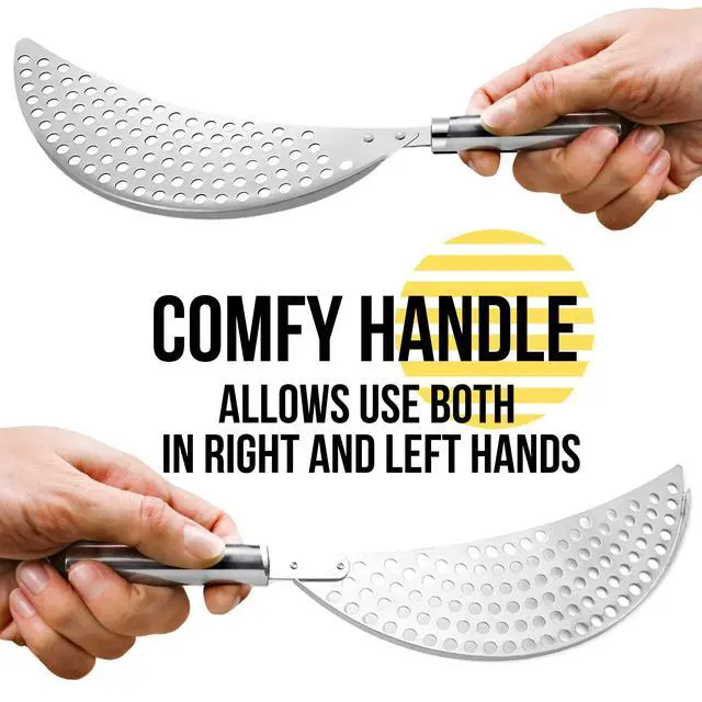 Alt view image 4 of 7 - Held Crescent Drainer Pan Pot Strainer with Handle Stainless Steel Hand for Spaghetti Fry Noodles Fruit Vegetable Pasta Strainer Colander Heavy Duty Food Drainers