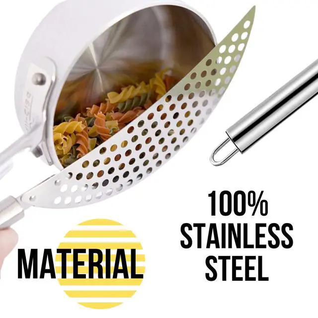 Alt view image 3 of 7 - Held Crescent Drainer Pan Pot Strainer with Handle Stainless Steel Hand for Spaghetti Fry Noodles Fruit Vegetable Pasta Strainer Colander Heavy Duty Food Drainers