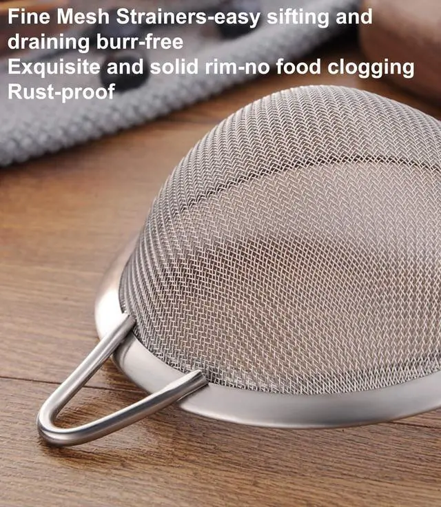 Alt view image 3 of 6 - 5.5inch 304 Stainless Steel Fine Mesh Strainer for Kitchen, Colander-Skimmer with Handle, Metal Sieves Sifters