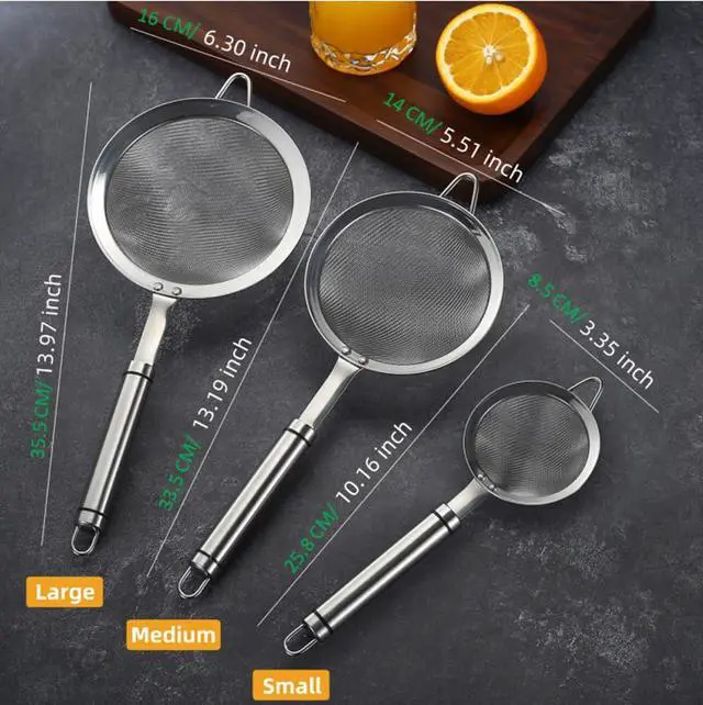 Alt view image 2 of 6 - 5.5inch 304 Stainless Steel Fine Mesh Strainer for Kitchen, Colander-Skimmer with Handle, Metal Sieves Sifters