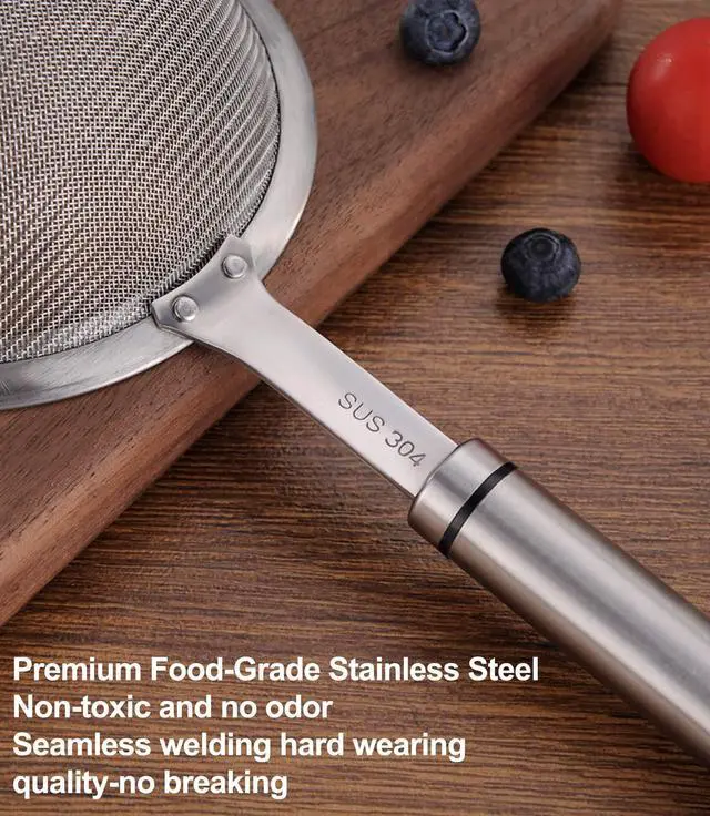 Alt view image 4 of 6 - 5.5inch 304 Stainless Steel Fine Mesh Strainer for Kitchen, Colander-Skimmer with Handle, Metal Sieves Sifters